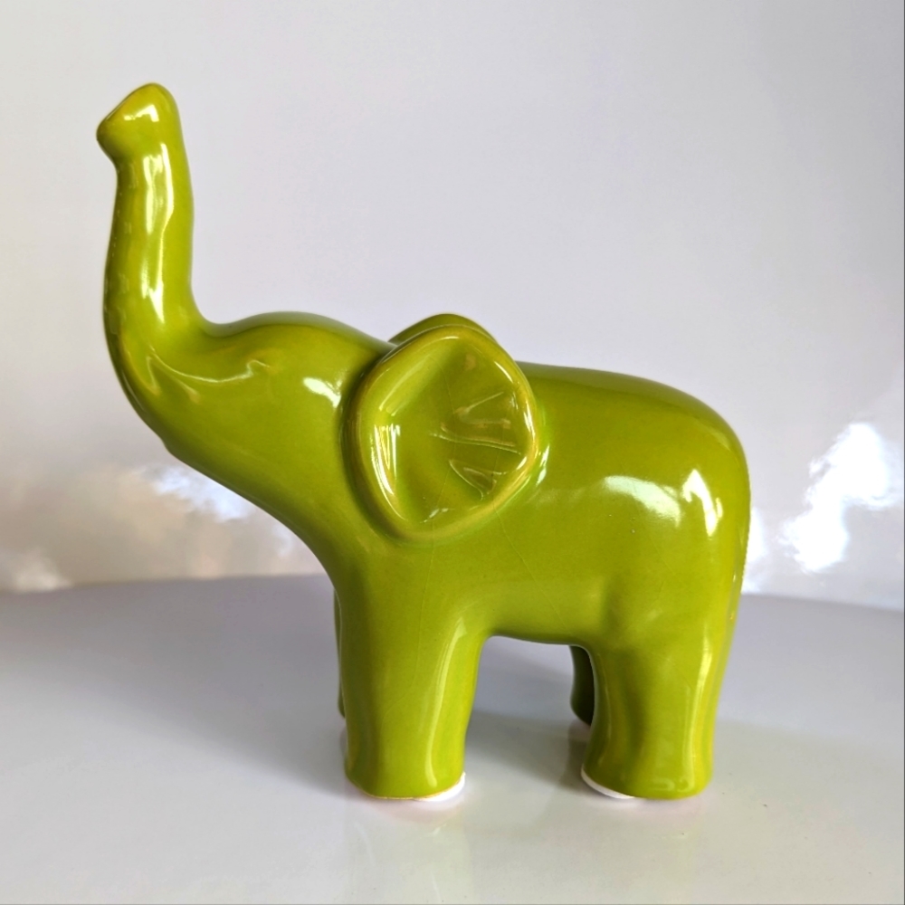 Ceramic Elephant with raised trunk , green